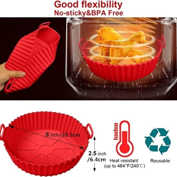 2 Piece Set BPA Free Silicone Baking or Air Fryer Pan Red Round - Picture 5 of 7